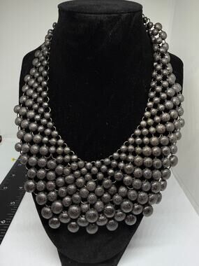 Gunmetal Textured Disc Bib Necklace Statement Collar Brutalist Goth Maximalist